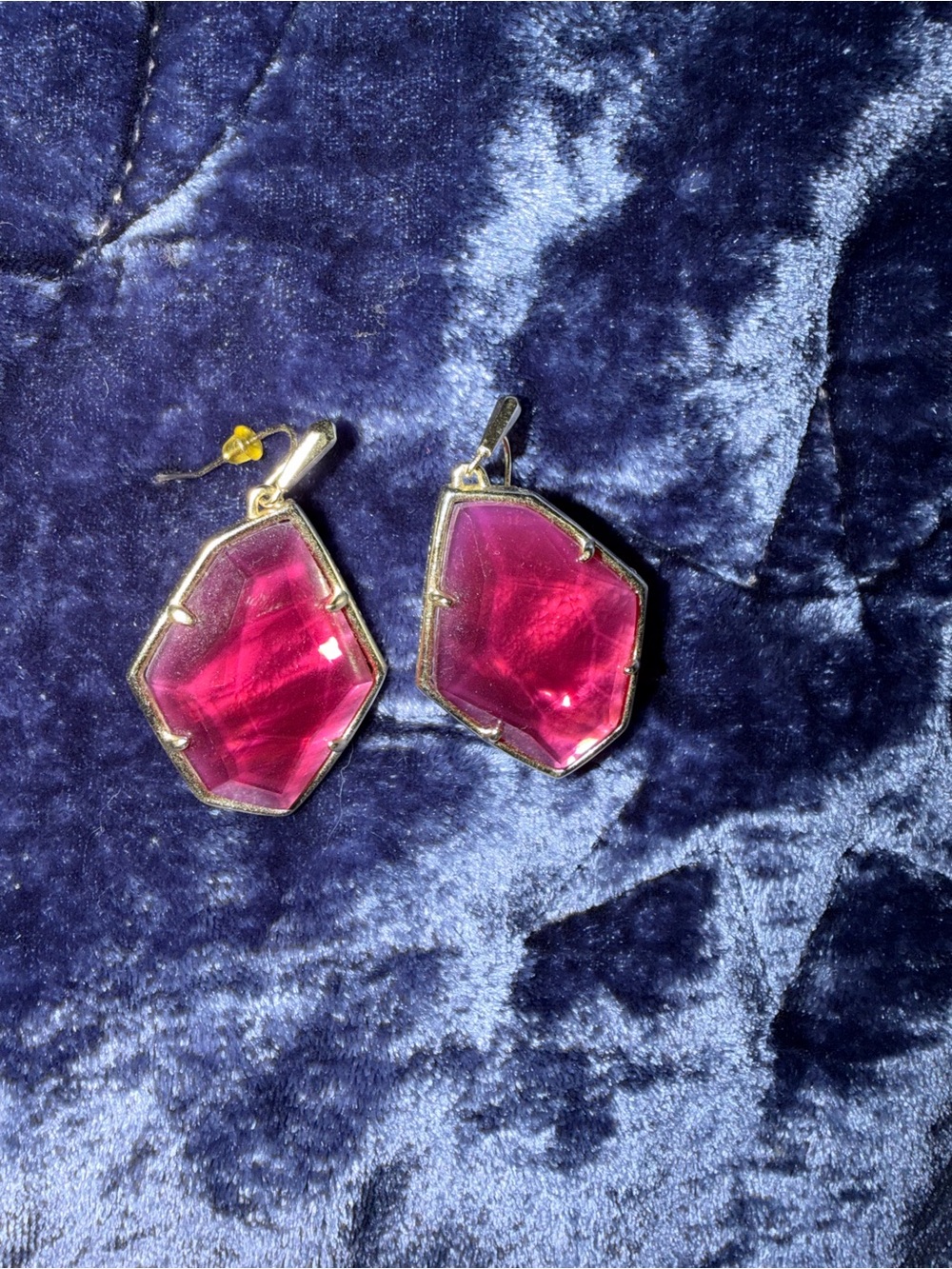 Kendra Scott Hot Pink Faceted Drop Earrings with Gold Trim